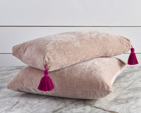 Brooklyn Blush Decorative Pillows - Lumbar with Pink Tassel