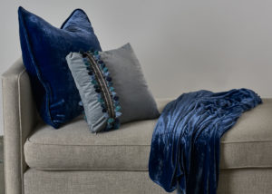 Vintage Velvet Throw and Corded Euro - Cobalt with Como Blue Tassel 18x18 with Navy Tassel